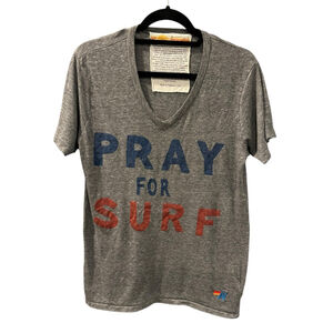 Aviator Nation Pray For Surf Size Large Women's V-Neck Short Sleeve T-Shirt Gray